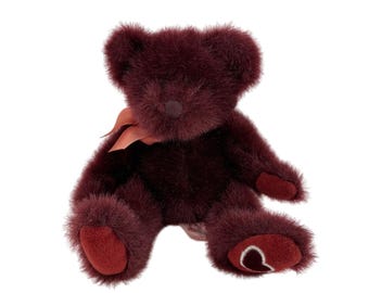 Russ Berrie Minx Burgundy Pluszowy Miś 10" Serce Łapa i Wstążka Moher Miękki