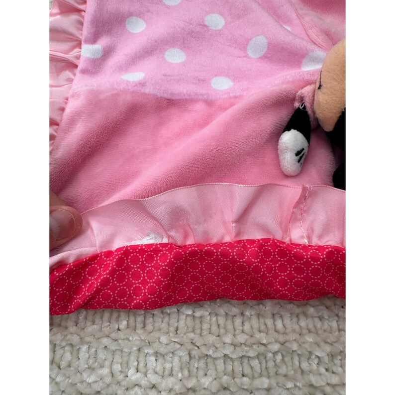 Disney Minnie Mouse Plush Lovey Security Blanket Pink Polka Dot Satin Trim 14in image 7