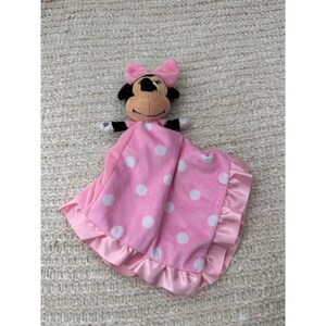 Disney Minnie Mouse Plush Lovey Security Blanket Pink Polka Dot Satin Trim 14in image 10
