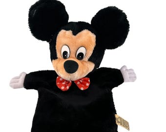 Vtg Applause Mickey Mouse Hand Puppet Red Polka Dot Bowtie 1980s Plush Read