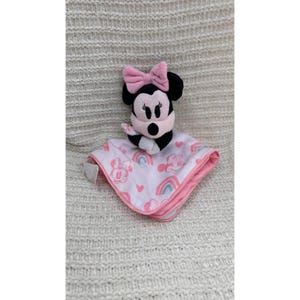 Disney Baby Minnie Mouse Lovey Pink Rainbow Safety Blanket Pluszowy Zwierzątko Serce zdjęcie 9