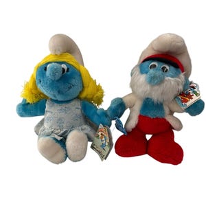 Vintage 1983 Wallace Berrie Smurf  Smurfette Plush Toy Set Sea Captain Papa Peyo