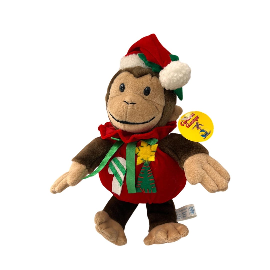 Vintage Curious George Christmas Holiday Plush Monkey Santa Toy Network ...