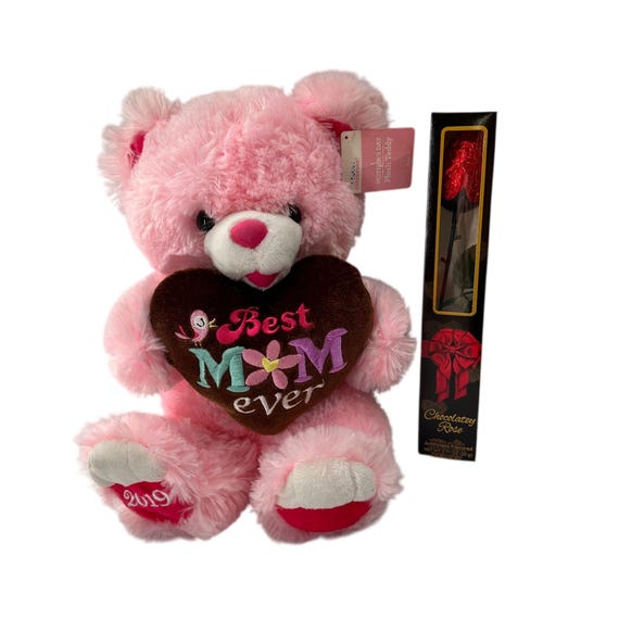 Pink Plush Teddy Bear With "mom Ever" Heart and Chocolate Rose Gift Set - Etsy Pink Plush Teddy Bear With "mom Ever" Heart and Chocolate Rose Gift Set - Etsy