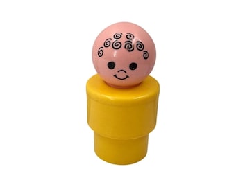 Vintage 1974 Fisher-Price Little People Yellow & Pink Baby Figure Peg Toy 3"