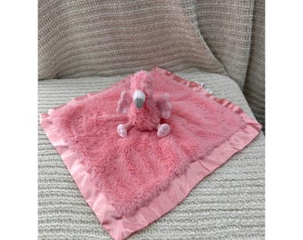 Cloud Island Pink Flamingo Baby Security Blanket Lovey Satin Trim Plush Soft