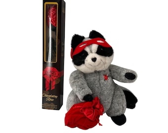 Set de regalo de San Valentín con rosa de chocolate y mapache de peluche de Hallmark Love Bandit Valentines