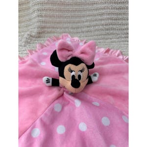 Disney Minnie Mouse Plush Lovey Security Blanket Pink Polka Dot Satin Trim 14in image 9
