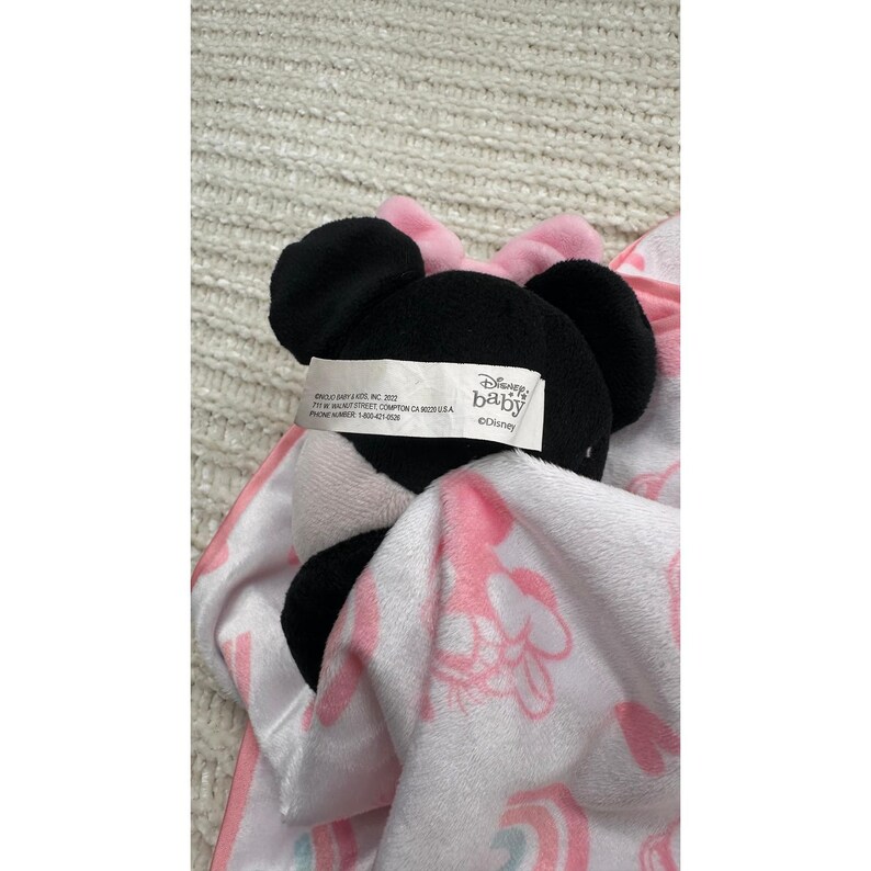 Disney Baby Minnie Mouse Lovey Pink Rainbow Safety Blanket Pluszowy Zwierzątko Serce zdjęcie 5