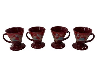 Zestaw 4 kubków do likieru Frangelico Linda Spivey 1999 Burgundy Red Pedestal Coffee Cup