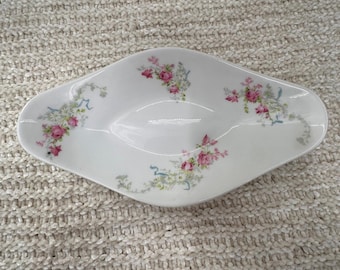 Wm Guerin Limoges France Seler Taca porcelanowa z motywem różowej róży i kwiatów Vintage