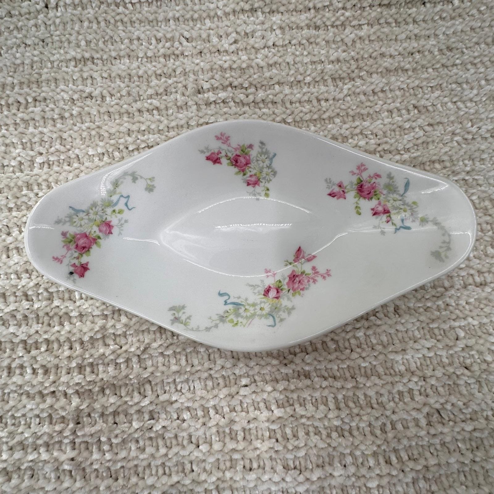 Wm Guerin Limoges France Celery Dish Pink Rose Floral Porcelain