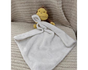 Baby Bum Sun Bum Knit Monkey Security Blanket Plush Lovey Brown Yellow White