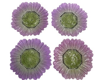 Juego de 4 platos de vidrio con diseño floral morado y verde, texturizado, 11 pulgadas