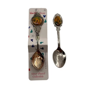 May include: Two silver-plated collectible spoons. One spoon is still in its original packaging, which reads "Walt Disney World" and "Silver Plated Collectible." The spoons have a decorative handle and a small image on the spoon's head.