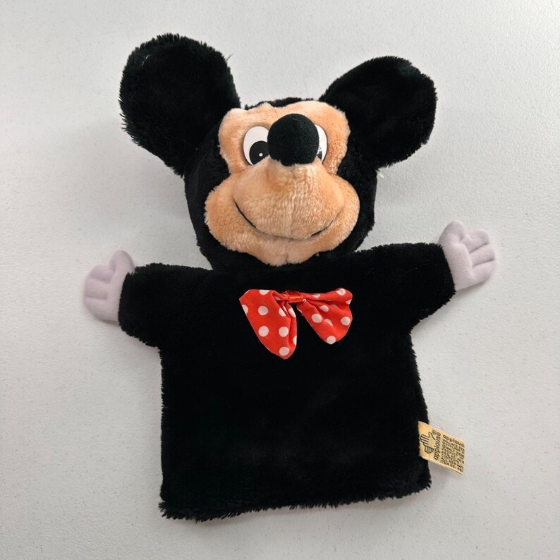 Vtg Applause Mickey Mouse Hand Puppet Red Polka Dot Bowtie 1980s Plush Read image 5