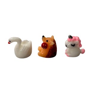 Miniature Resin Animal Figurines Swan Unicorn Bear Tiny Dollhouse Decor Set Toy