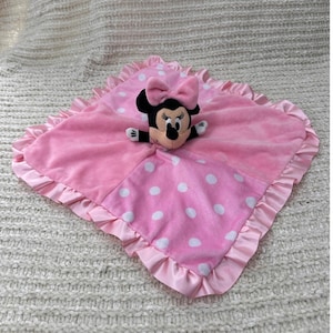 Disney Minnie Mouse Plush Lovey Security Blanket Pink Polka Dot Satin Trim 14in image 1