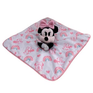 Disney Baby Minnie Mouse Lovey Pink Rainbow Safety Blanket Pluszowy Zwierzątko Serce zdjęcie 2