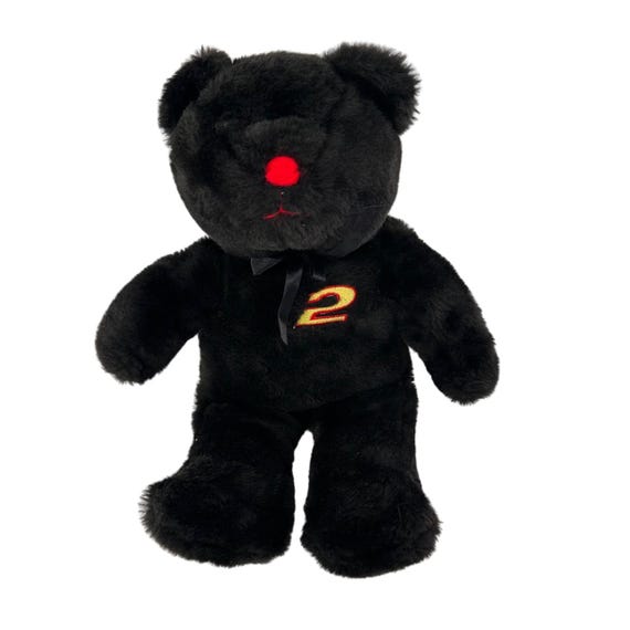 Vintage Black Plush Bear Red Nose & Embroidered 