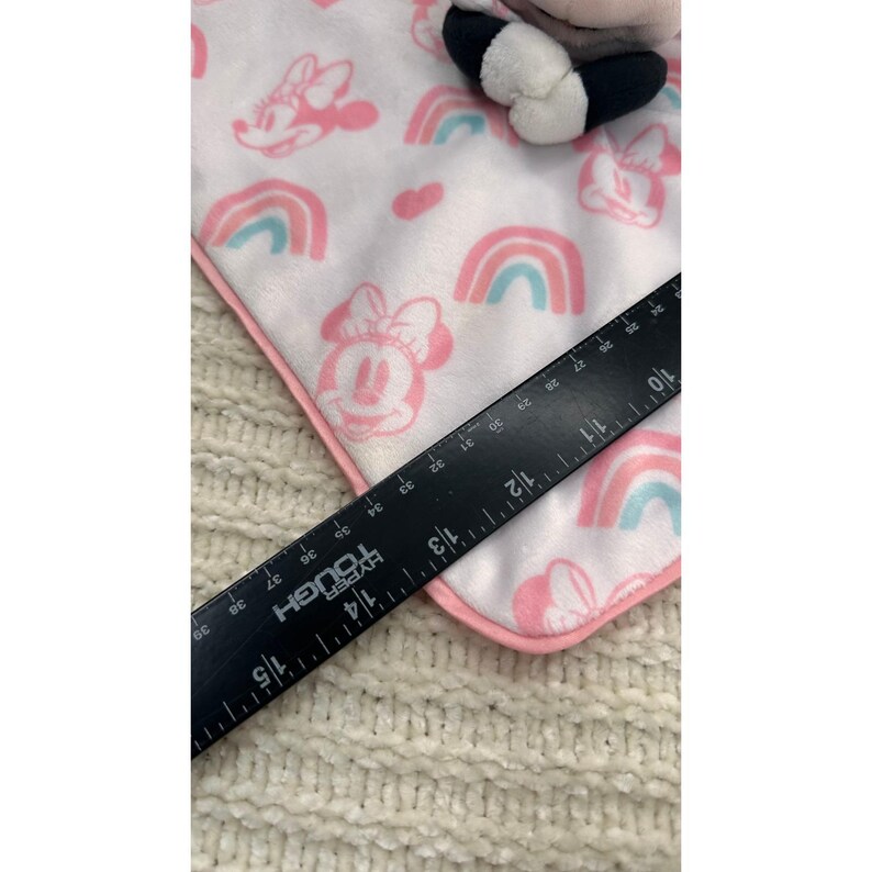 Disney Baby Minnie Mouse Lovey Pink Rainbow Safety Blanket Pluszowy Zwierzątko Serce zdjęcie 7