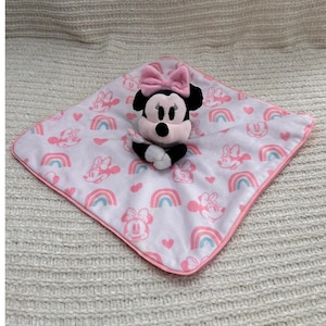 Disney Baby Minnie Mouse Lovey Pink Rainbow Safety Blanket Pluszowy Zwierzątko Serce zdjęcie 1