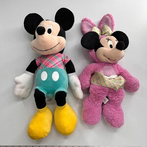 Zestaw pluszowych miseczek Disney Minnie i Mickey Mouse na Wielkanoc 20 cali Wiosenny króliczek w kratę pastelową zdjęcie 12