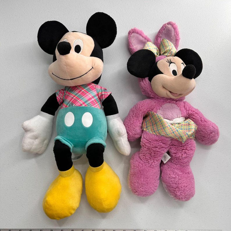 Zestaw pluszowych miseczek Disney Minnie i Mickey Mouse na Wielkanoc 20 cali Wiosenny króliczek w kratę pastelową zdjęcie 12