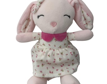Chickpea Plush Bunny Rabbit Doll Floral Dress Pink Bow Stuffed Animal Toy 13 in