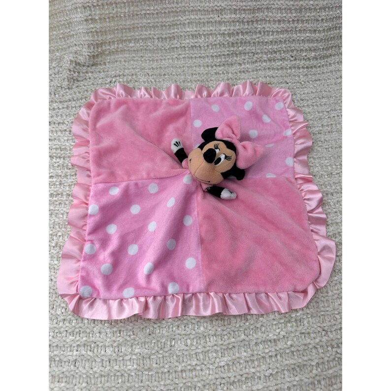 Disney Minnie Mouse Plush Lovey Security Blanket Pink Polka Dot Satin Trim 14in image 5