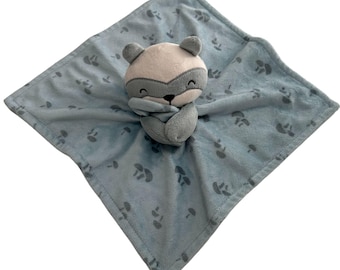 Gerber Modern Moments Baby Lovey Security Blanket Plush Raccoon Design 14" Blue