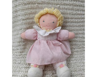 Eden Plush Doll Vintage Blonde Yarn Hair Pink Dress 12 inch Stuffed Animal Toy