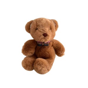 Vintage 1985 Gund Brown Teddy Bear Plush With Bow Stuffed Animal Brown