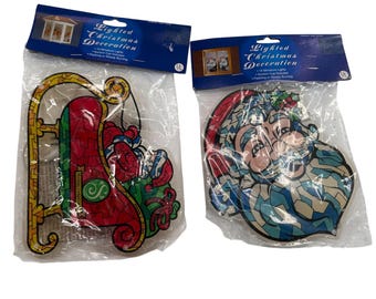 Vintage Santa Sleigh Lighted Christmas Decoration Set With Miniature Lights 8