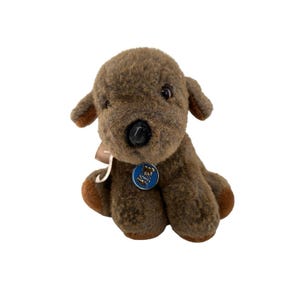 Vtg Dakin Plush Brown Puppy Dog Stuffed Animal Blue Tag 1986 Realistic Collar