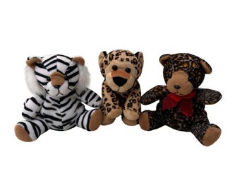 Jungle Cat Plush Toys: Tiger, Leopard, Bear (6" Height)
