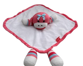 Baby Starters Sock Monkey Lovey Pink White Striped Security Blanket Plush Toy