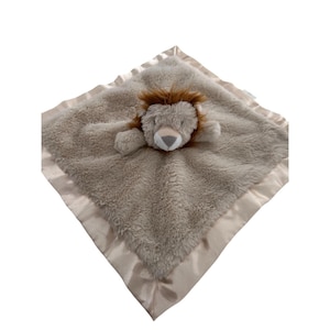 Coperta di sicurezza con motivo a leone beige Cloud Island, con bordo in raso, 14"x14" per neonati