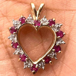 10k Gelbgold echter Rubin Diamant offenes Herz Anhänger 2,32 Gramm