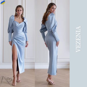 Silver Formal Dress, Silver Maxi Dress, Satin Dress, Occasion Dress, Engagement Dress, Elegant Maxi Dress
