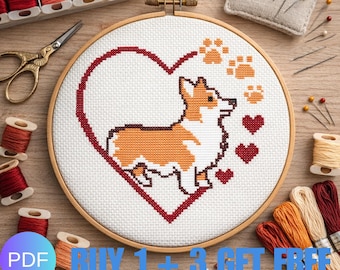 Cross Stitch Pattern Corgi, Dog Cross Stitch Pattern, Corgi Embroidery Pattern PDF, Animal Cross Stitch, Instant Download