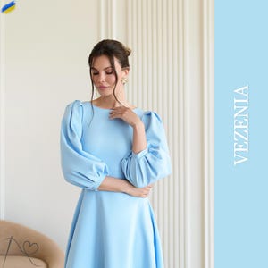 Zartes Blaues Klassisches Kleid, Elegantes Hellblaues Klassisches Kleid, Hellblaues Zeitloses Kleid,