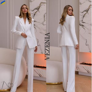 Elegant White women&#39;s pantsuit, Stylish Business Suit for Her, White women&#39;s pantsuit professional women&#39;s clothing