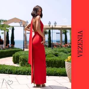 Red Open Back Evening Gown - Long Formal Dress, Elegant Red Evening Dress with Open Back - Full Length, Stunning Red Long Evening Gown