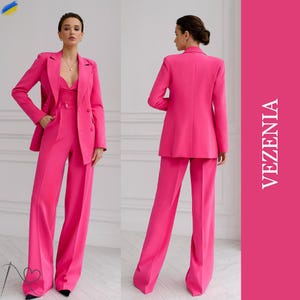 Bright Pink Women&#39;s Pantsuit: Handmade Vibrant Trouser Set