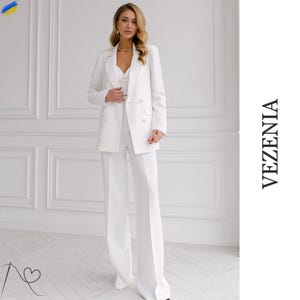 Elegant White Women&#39;s Suit Set: Chic Trouser Suit with Top