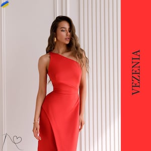 Stunning Red One Shoulder Fitted Dress, Unique red one shoulder dress
