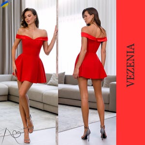 Handmade Red Seductive Mini Dress, Red corset off-the-shoulder mini dress for women, Red seductive bright mini dress