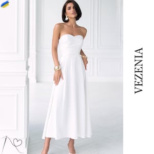 Handmade Silk Milk White Evening Dress Midi Length, Elegant Milk White Silk Evening Gown Midi Dress for Her