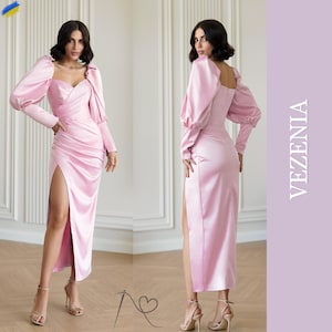 Pink formal dress, Pink maxi dress, Engagement dress, Satin dress, Elegant maxi dress, Long dress, Pink satin dress, Powder dress